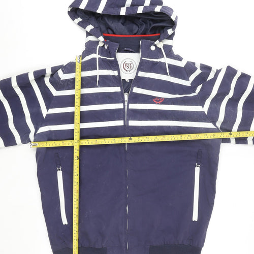 Fly 53 Unisex Blue Striped Hooded Bomber Jacket L