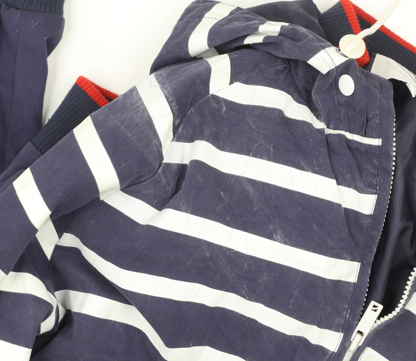 Fly 53 Unisex Blue Striped Hooded Bomber Jacket L