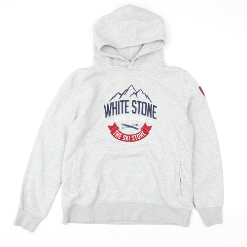 White Stone Womens Grey Pullover Hoodie L Ski Themed