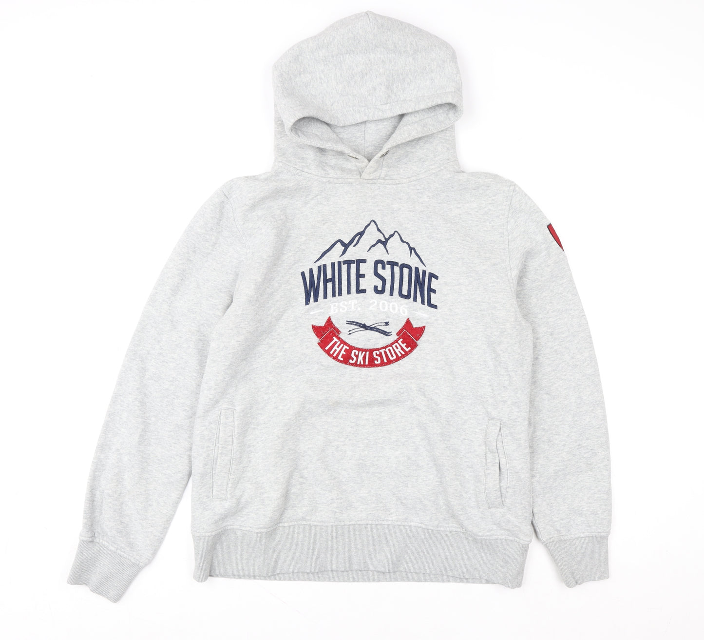 White Stone Womens Grey Pullover Hoodie L Ski Themed