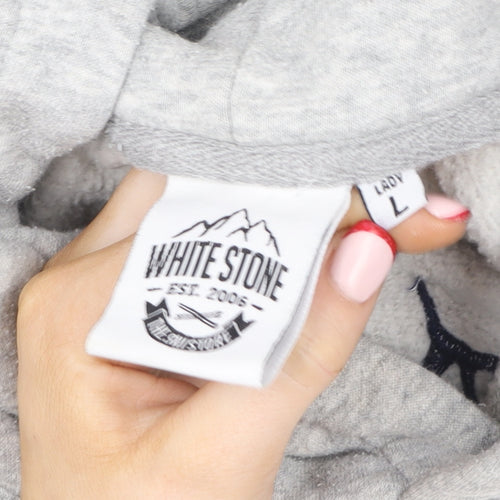 White Stone Womens Grey Pullover Hoodie L Ski Themed