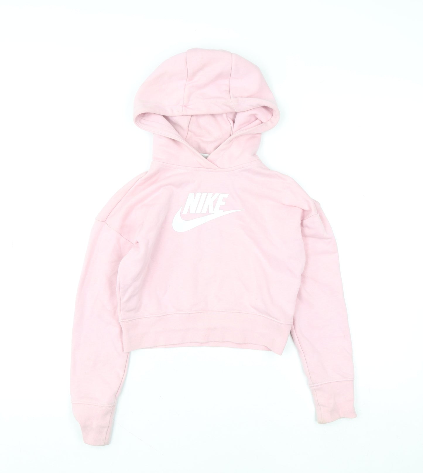 Nike Girls Pink Pullover Hoodie Small Logo Lightweight Fleece Sweatshirt
