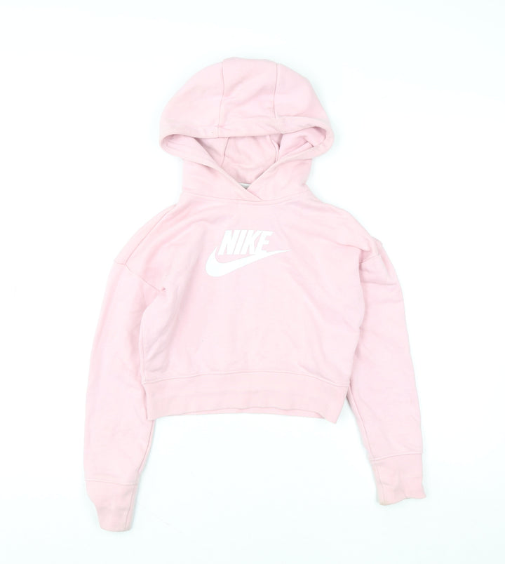 Nike Girls Pink Pullover Hoodie Small Logo Lightweight Fleece Sweatshirt