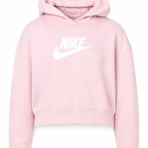 Nike Girls Pink Pullover Hoodie Small Logo Lightweight Fleece Sweatshirt