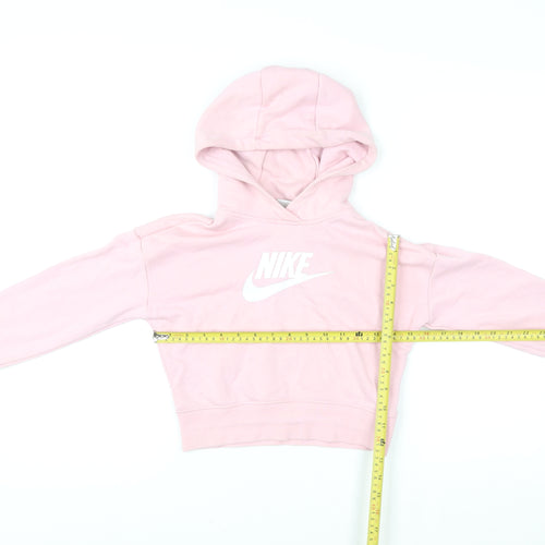 Nike Girls Pink Pullover Hoodie Small Logo Lightweight Fleece Sweatshirt