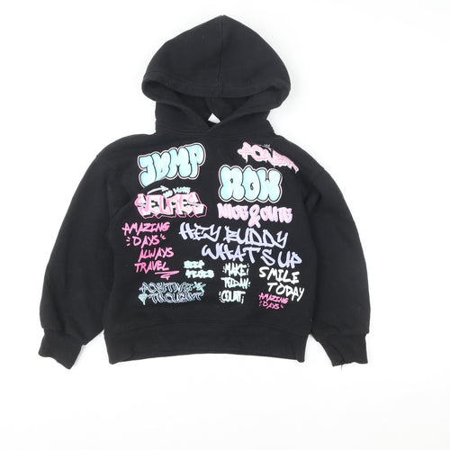 ZARA Girls Black Graphic Print Pullover Hoodie – Age 9 Years