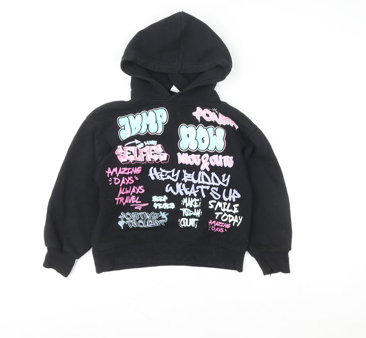 ZARA Girls Black Graphic Print Pullover Hoodie – Age 9 Years