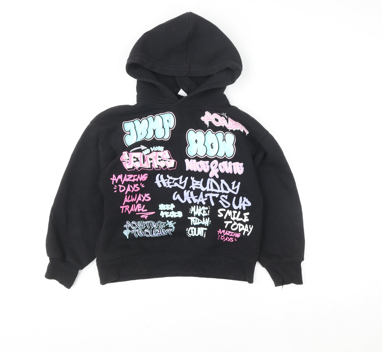 ZARA Girls Black Graphic Print Pullover Hoodie – Age 9 Years
