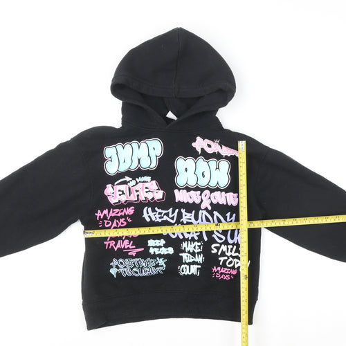 ZARA Girls Black Graphic Print Pullover Hoodie – Age 9 Years