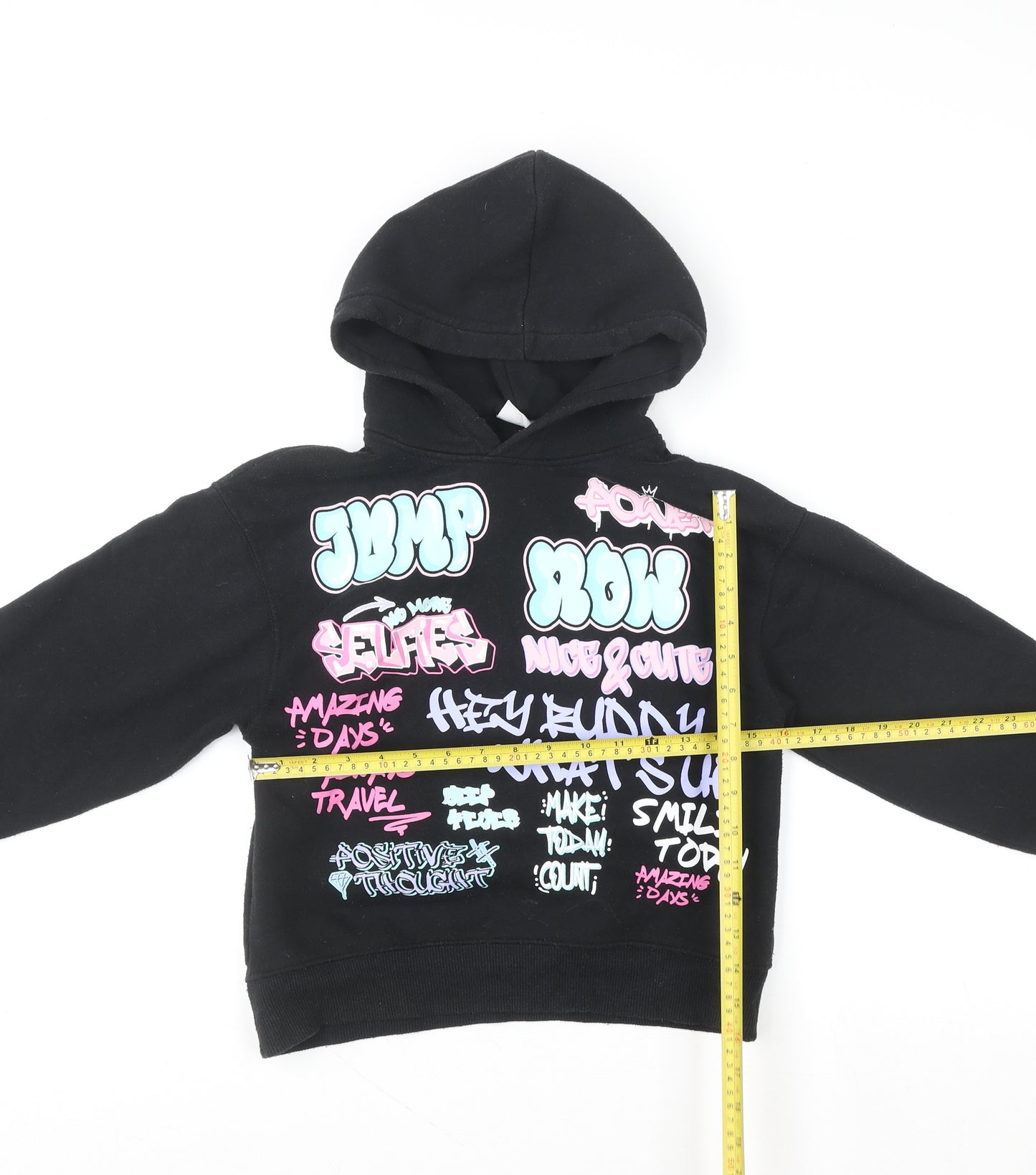 ZARA Girls Black Graphic Print Pullover Hoodie – Age 9 Years
