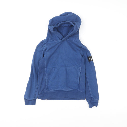 Calvin Klein Jeans Boys Blue Pullover Hoodie Size 8 Years Logo Cotton Blend
