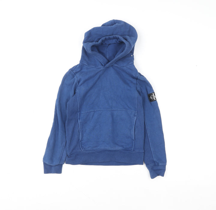 Calvin Klein Jeans Boys Blue Pullover Hoodie Size 8 Years Logo Cotton Blend