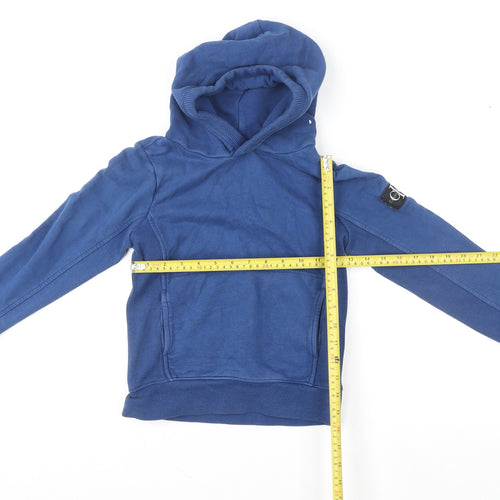 Calvin Klein Jeans Boys Blue Pullover Hoodie Size 8 Years Logo Cotton Blend