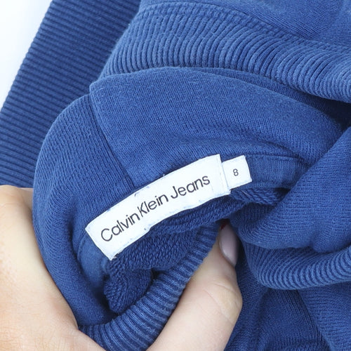 Calvin Klein Jeans Boys Blue Pullover Hoodie Size 8 Years Logo Cotton Blend