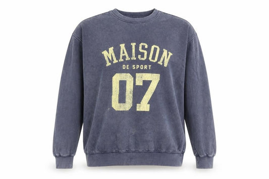 Front view of New Look women’s blue 'maison de sport' pullover sweatshirt, size S