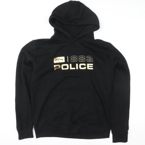 883 Police Black Gold Logo Hoodie Womens Large Cotton Blend