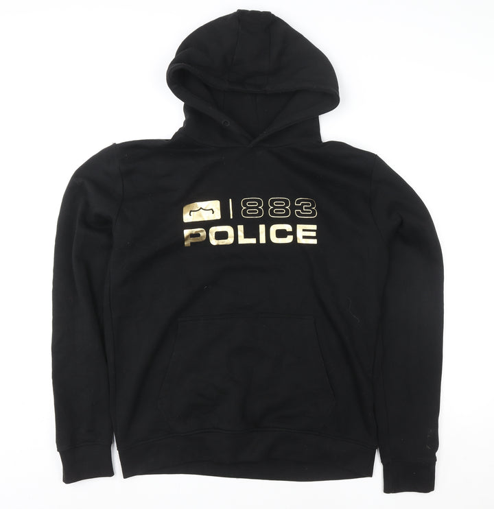 883 Police Black Gold Logo Hoodie Womens Large Cotton Blend