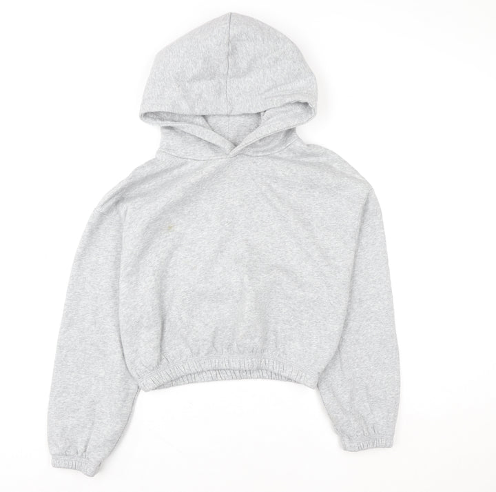 ZARA Womens Grey Cropped Pullover Hoodie Size M Relaxed Fit