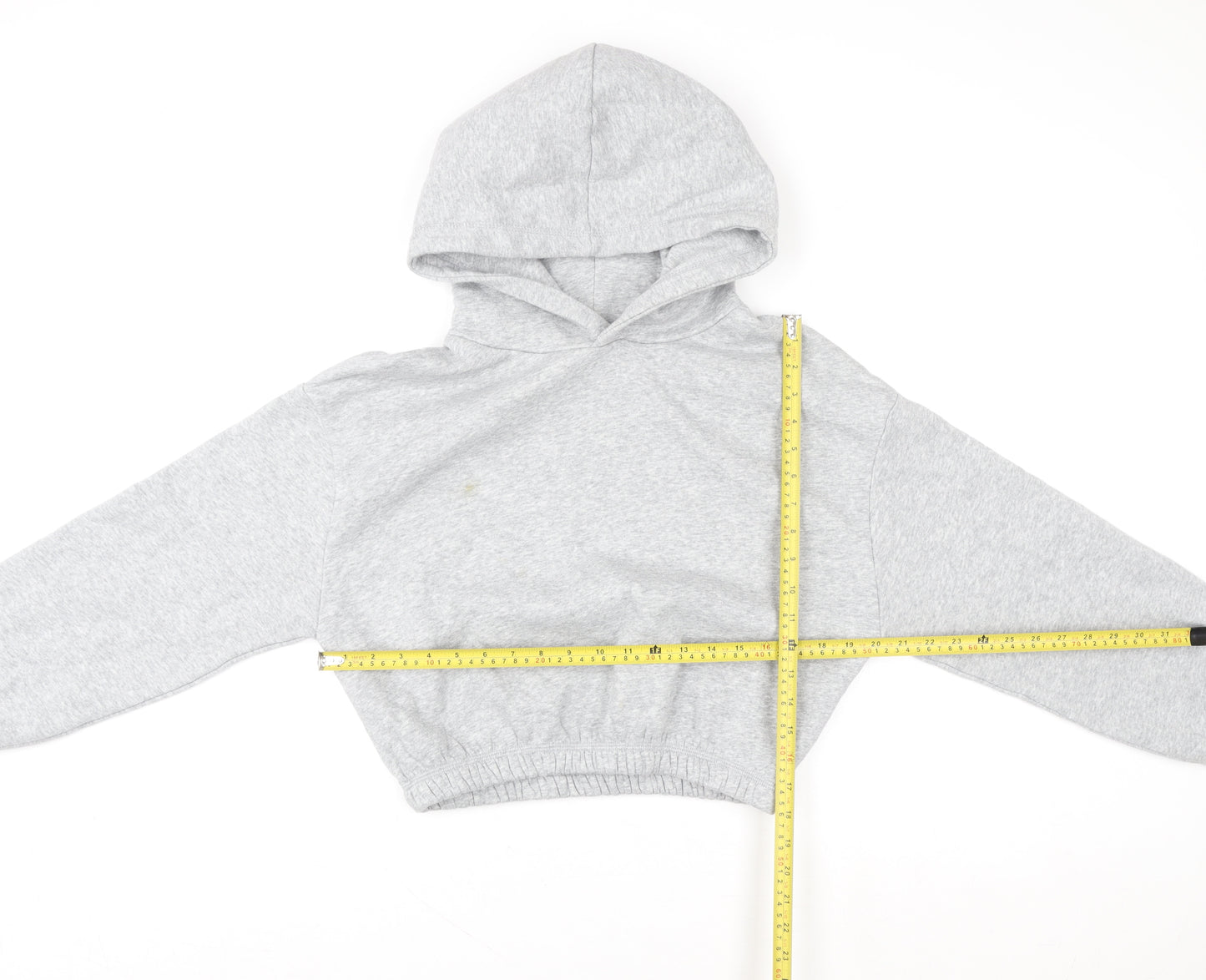 ZARA Womens Grey Cropped Pullover Hoodie Size M Relaxed Fit