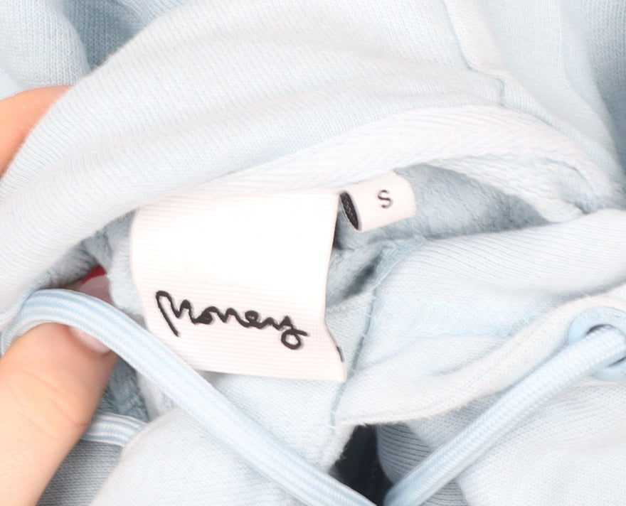 Money Womens Blue Pullover Hoodie Small 100% Cotton Graphic Logo