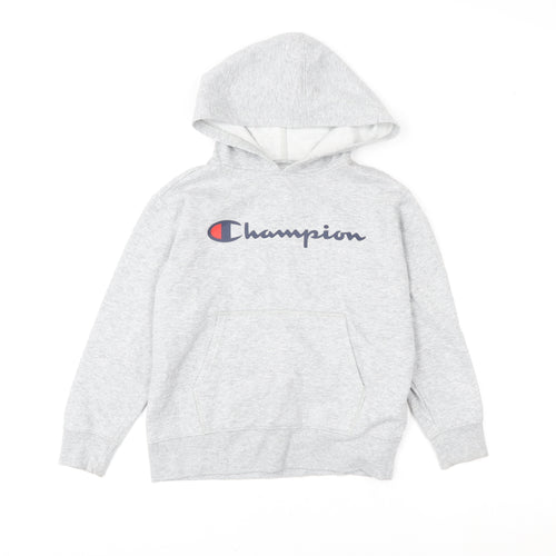 Champion Teens Grey Pullover Hoodie M Logo Fleece Sweatshirt