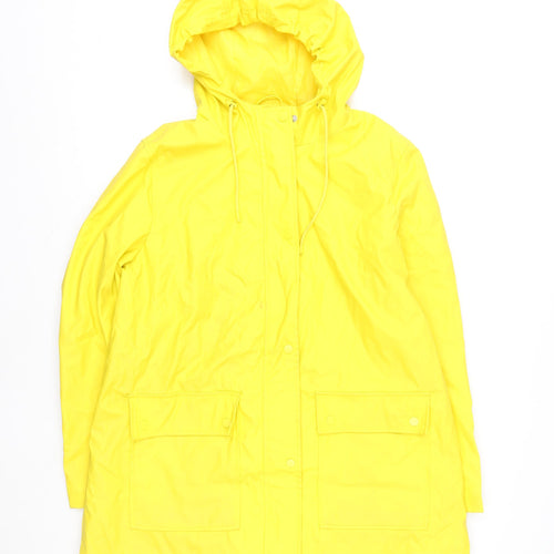 New Look Women's Yellow Hooded Rain Coat Jacket Size 16 Waterproof