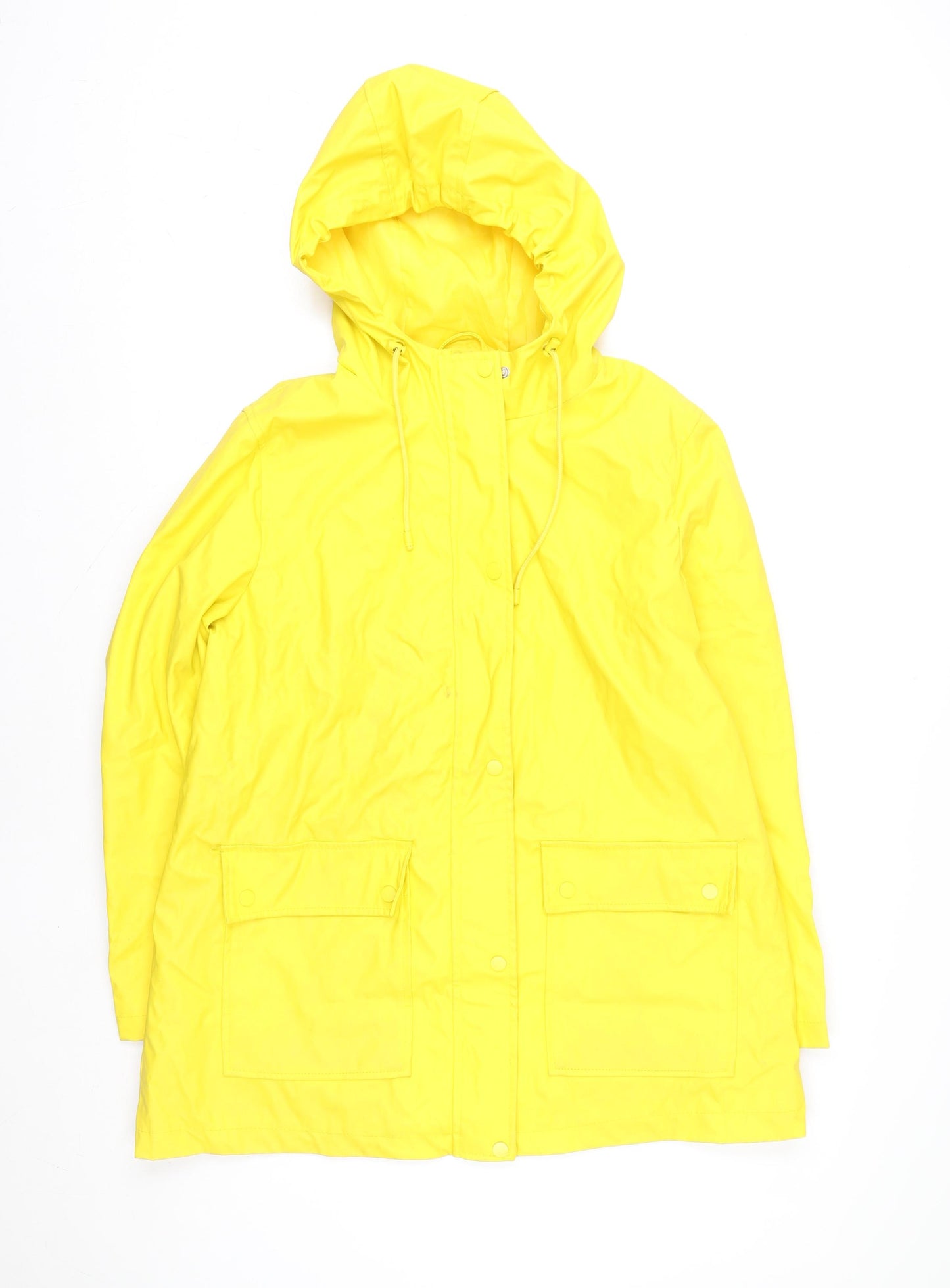 New Look Women's Yellow Hooded Rain Coat Jacket Size 16 Waterproof