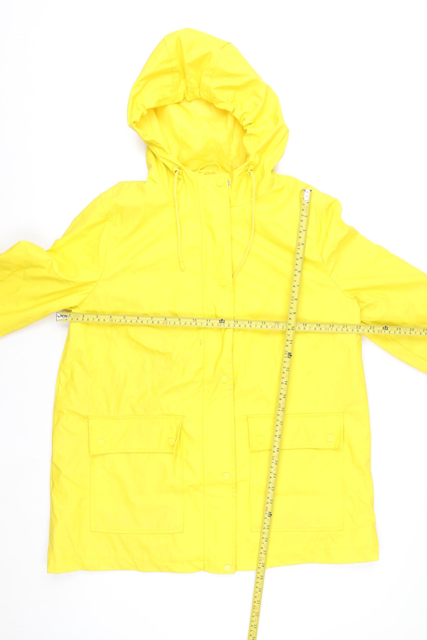 New Look Women's Yellow Hooded Rain Coat Jacket Size 16 Waterproof