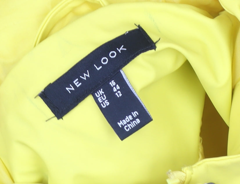 New Look Women's Yellow Hooded Rain Coat Jacket Size 16 Waterproof