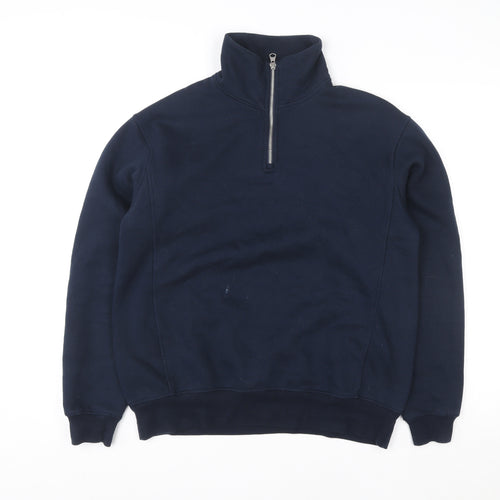 Zara Mens Blue 1/2 Zip Fleece Sweatshirt Size S Regular Fit