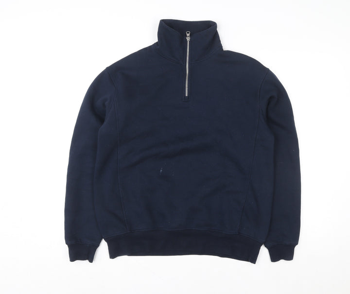 Zara Mens Blue 1/2 Zip Fleece Sweatshirt Size S Regular Fit