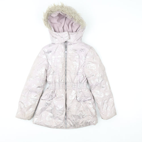 Disney Frozen Girls Pink Hooded Puffer Coat 7-8 Years Winter Jacket