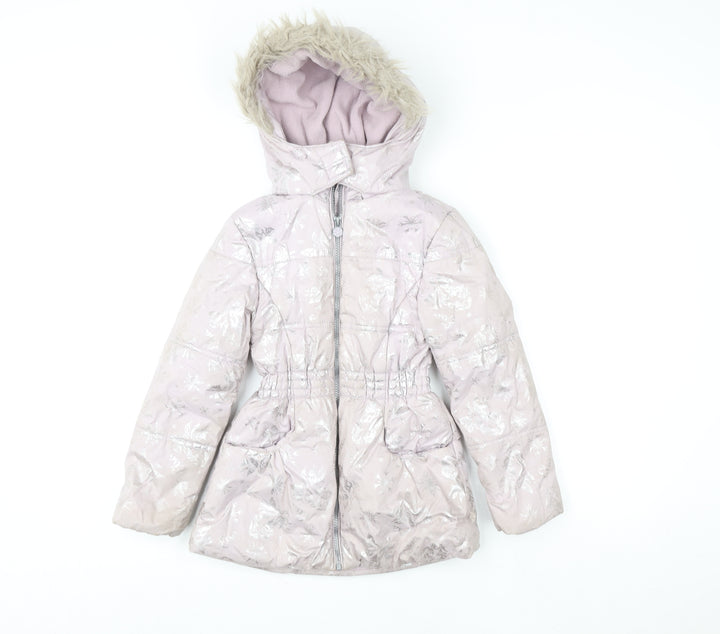 Disney Frozen Girls Pink Hooded Puffer Coat 7-8 Years Winter Jacket