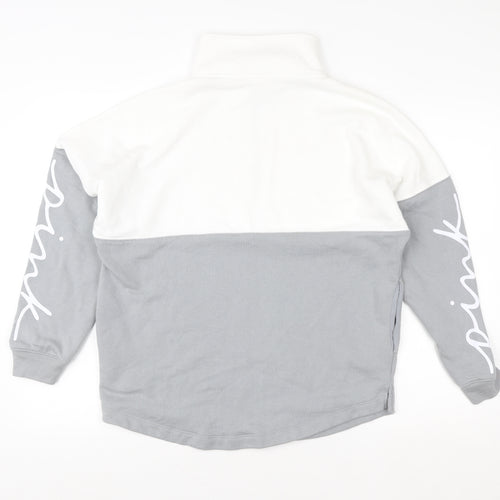 Victoria's Secret PINK Womens Grey White 1/4 Zip Pullover Sweatshirt Size M