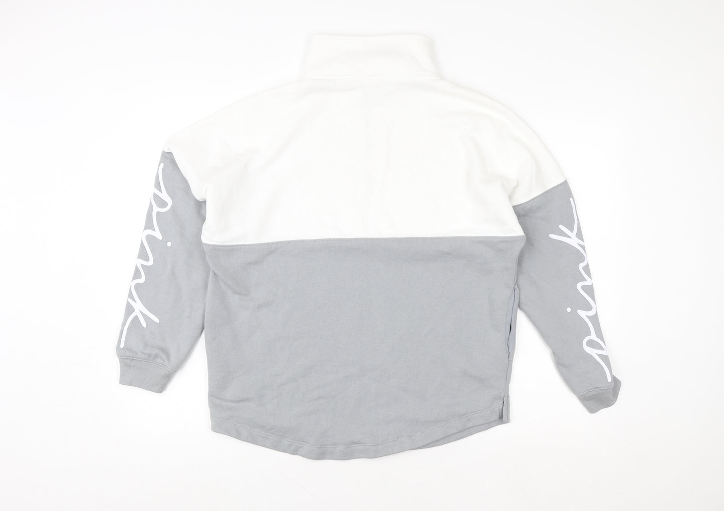Victoria's Secret PINK Womens Grey White 1/4 Zip Pullover Sweatshirt Size M