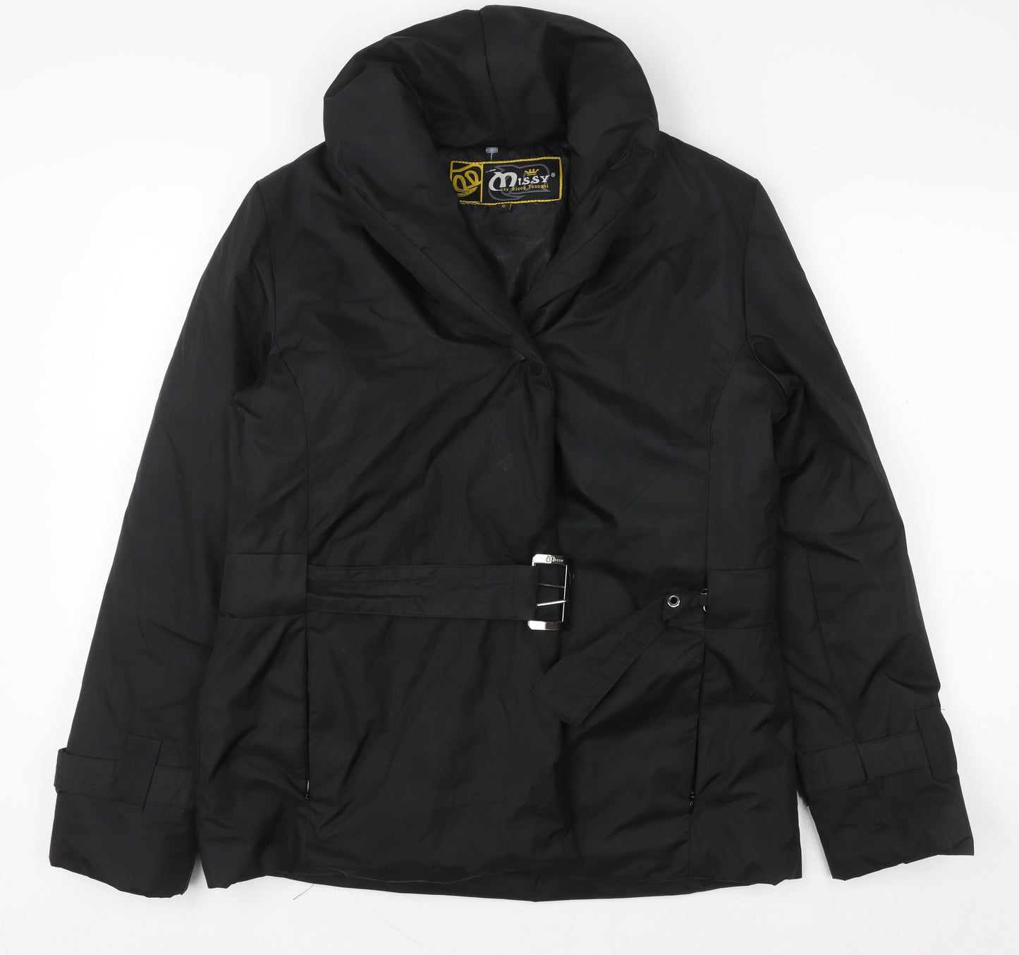 Missy by Ricco Toscani Womens Black Belted Mid-Length Jacket Size S