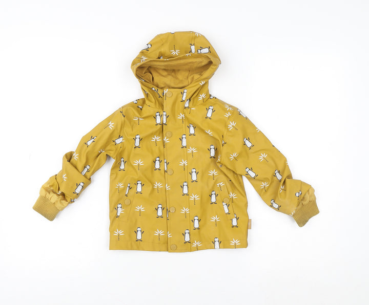 Fresk Unisex Baby Yellow Penguin Print Hooded Waterproof Rain Jacket 18-24M