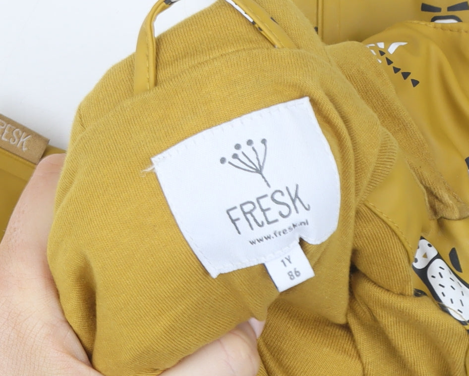 Fresk Unisex Baby Yellow Penguin Print Hooded Waterproof Rain Jacket 18-24M