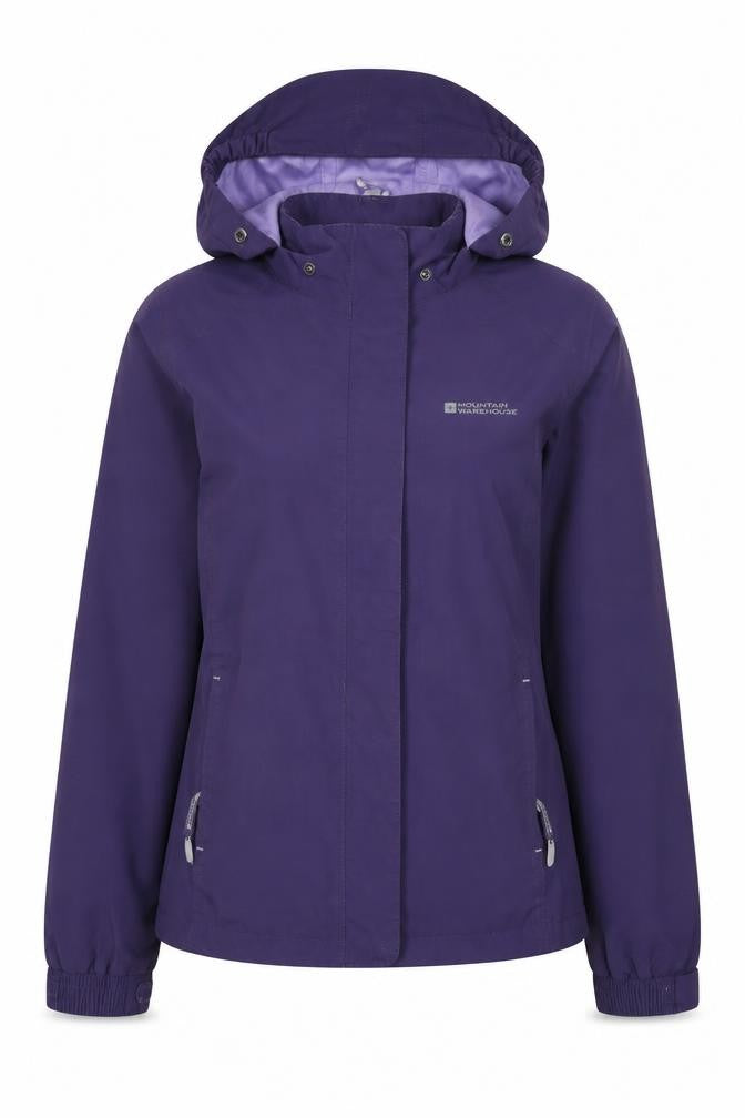 Front view of Mountain Warehouse Teens Purple Waterproof Hooded Rain Jacket, size 8