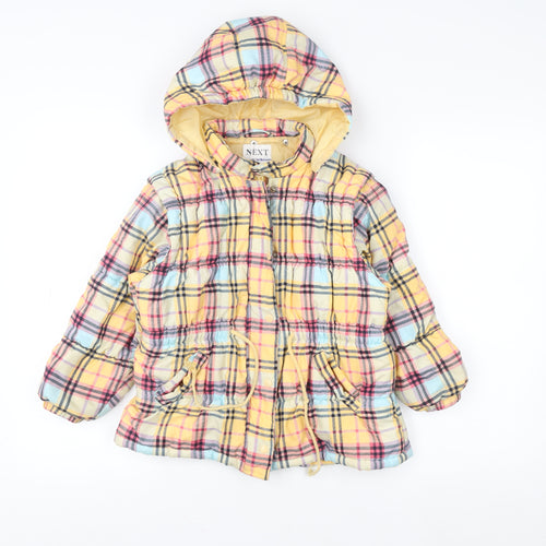 Next Girls Multicoloured Checked Hooded Puffer Jacket 5-6 Years
