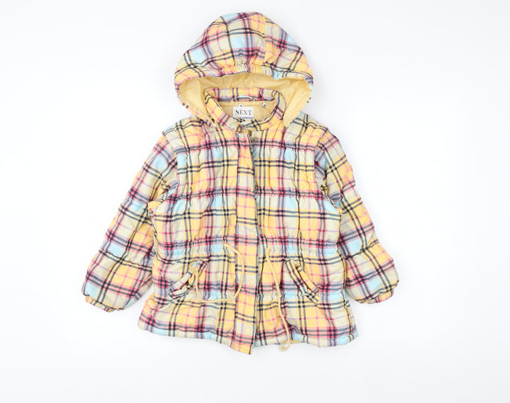 Next Girls Multicoloured Checked Hooded Puffer Jacket 5-6 Years