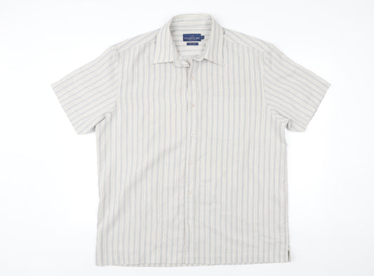 Atlantic Bay Men’s Beige Striped Cotton Short Sleeve Dress Shirt L