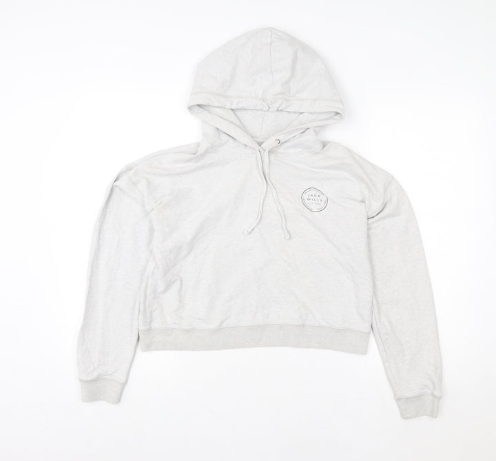 Jack Wills Women’s Grey Pullover Hoodie Size 10 Logo Print Casual