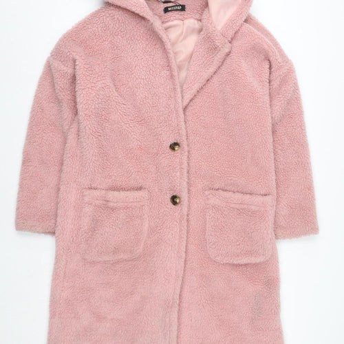 Miss Selfridge Women’s Pink Fleece Hooded Mid-Length Coat Size 8