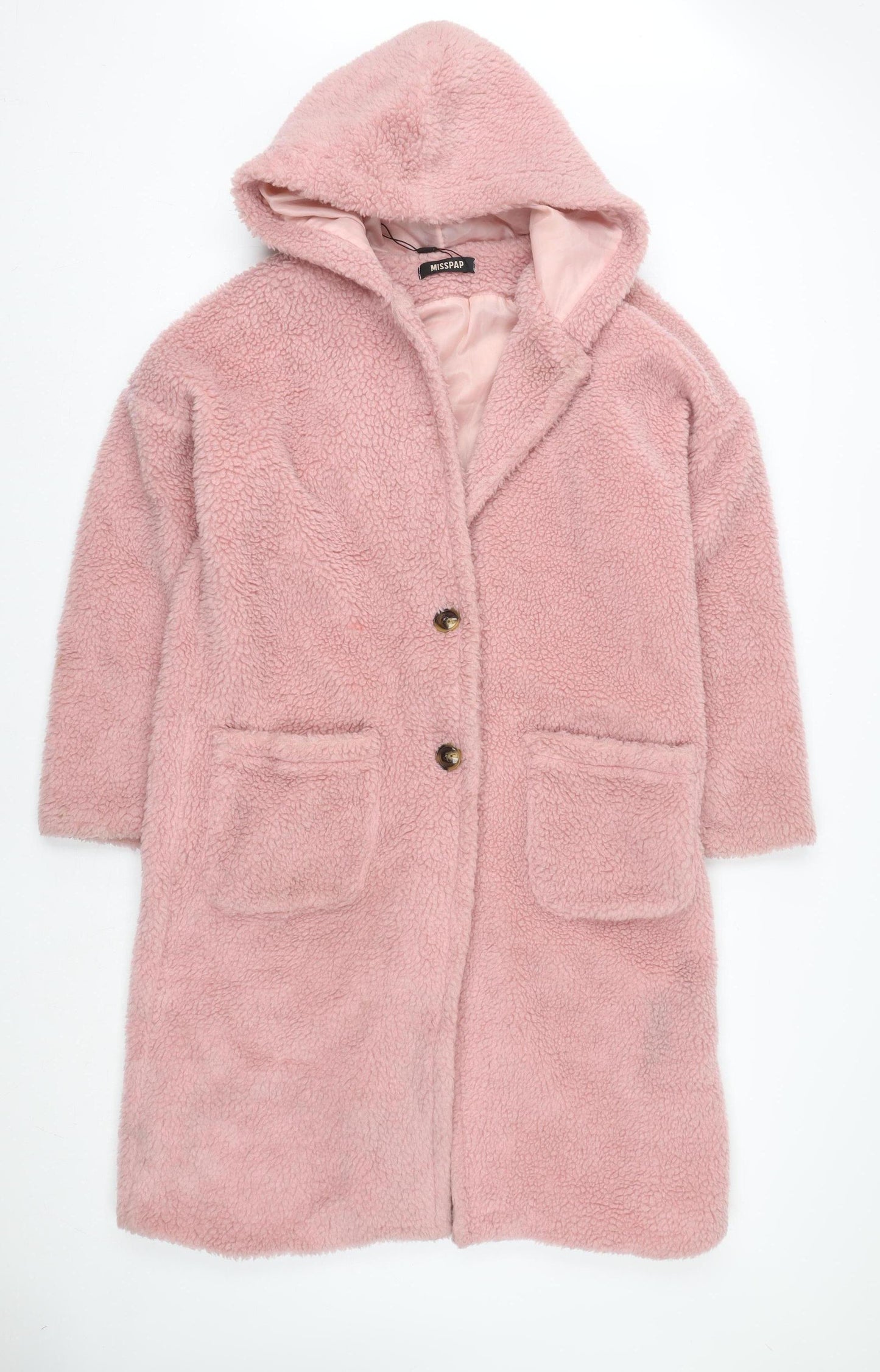 Miss Selfridge Women’s Pink Fleece Hooded Mid-Length Coat Size 8