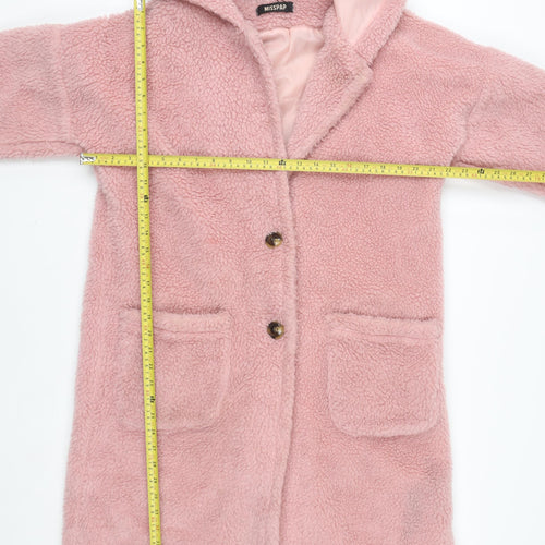 Miss Selfridge Women’s Pink Fleece Hooded Mid-Length Coat Size 8