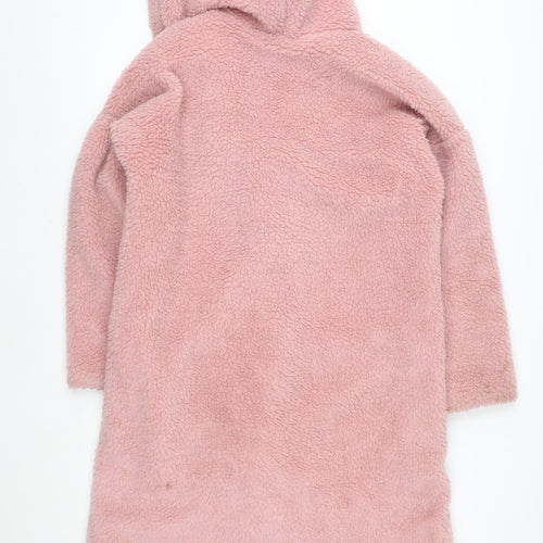 Miss Selfridge Women’s Pink Fleece Hooded Mid-Length Coat Size 8