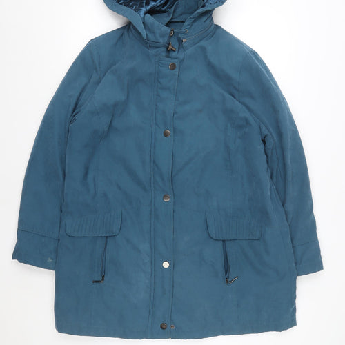 Bm Women Blue Hooded Parka Jacket Size M Lined Mid-Length Coat