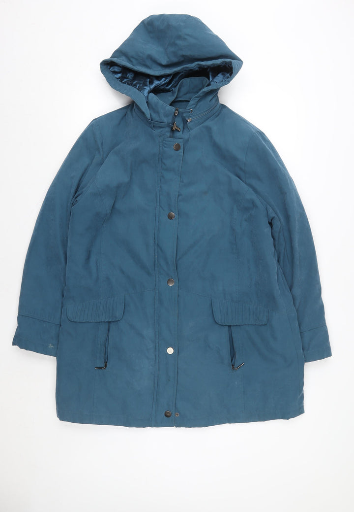 Bm Women Blue Hooded Parka Jacket Size M Lined Mid-Length Coat