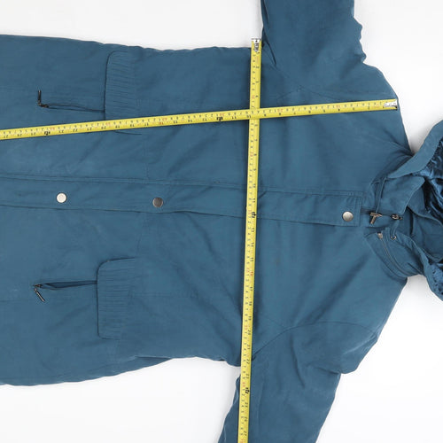 Bm Women Blue Hooded Parka Jacket Size M Lined Mid-Length Coat
